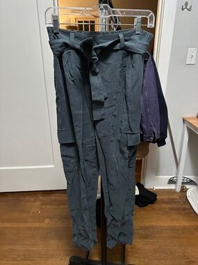 Nine West Slate Blue Paperbag Waist Cargo Trousers